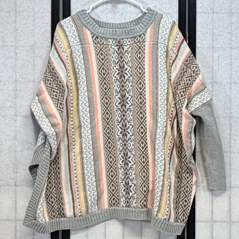 Cabi Fair Isle Stripe Oversize Poncho Serape Sweater S Open Side Long Sleeve Top - Picture 2 of 13